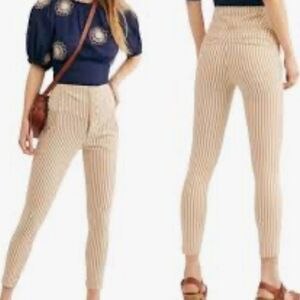 Free People Frankie High Rise Slim-fit Leg Stripped Vertical Tan Fly Pants 8